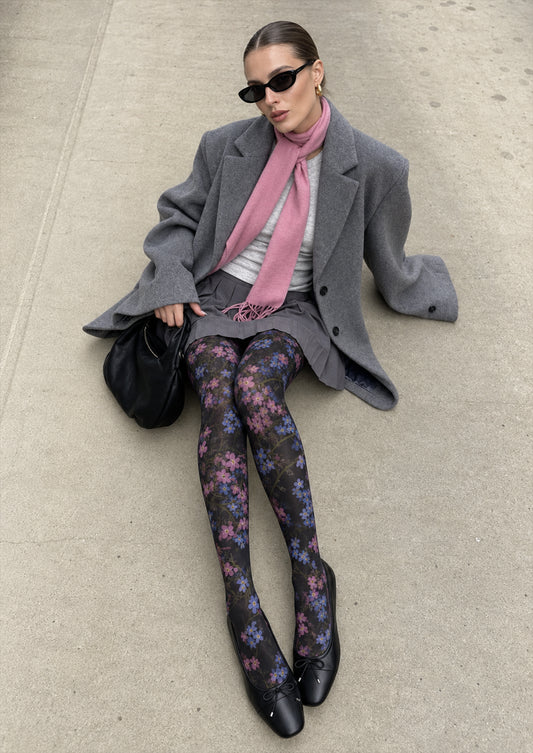 Black Pink Blue Floral Tights