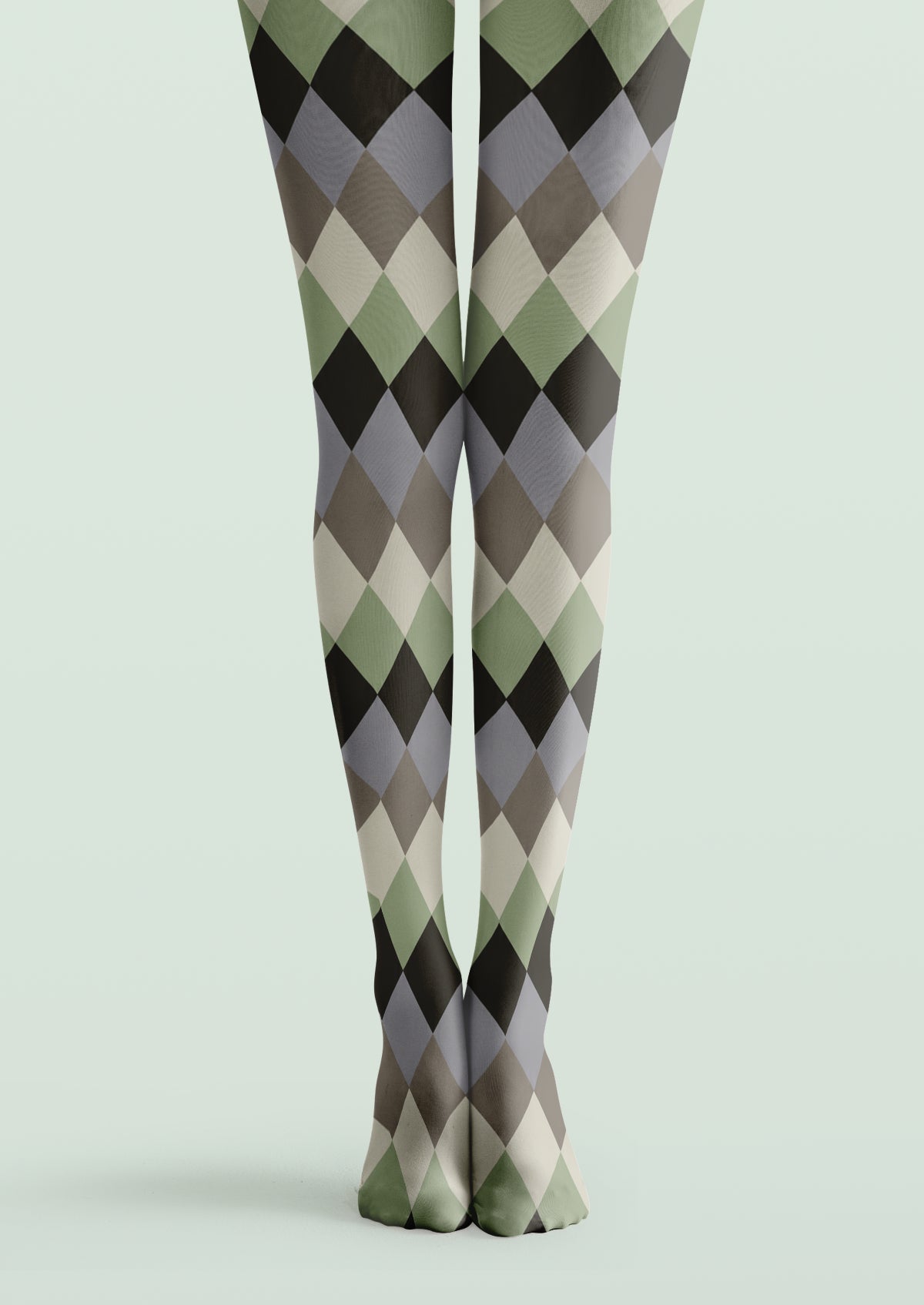 Black Green Gray Printed Tights with classic argyle diamond patterns