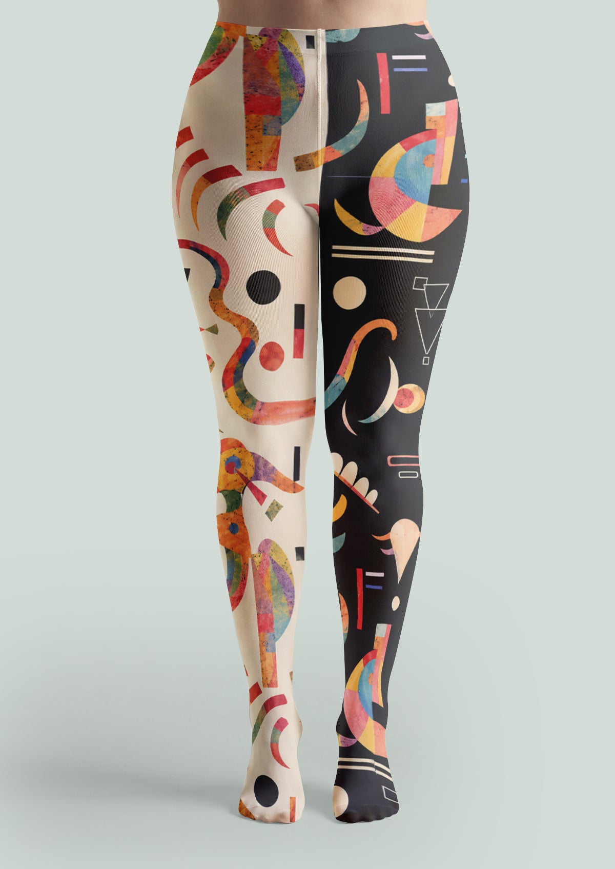 Black Ivory Mondrian Abstract Geometric Tights