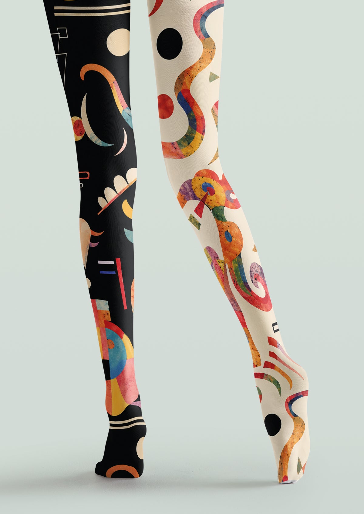 Black Ivory Mondrian Abstract Geometric Tights