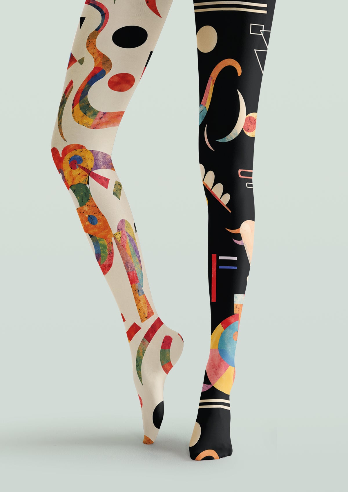 Black Ivory Mondrian Abstract Geometric Tights