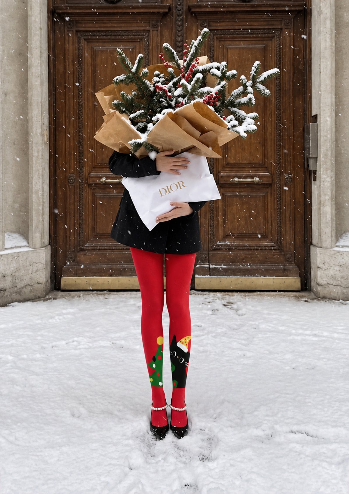 Red Christmas Tree and Cat Tights