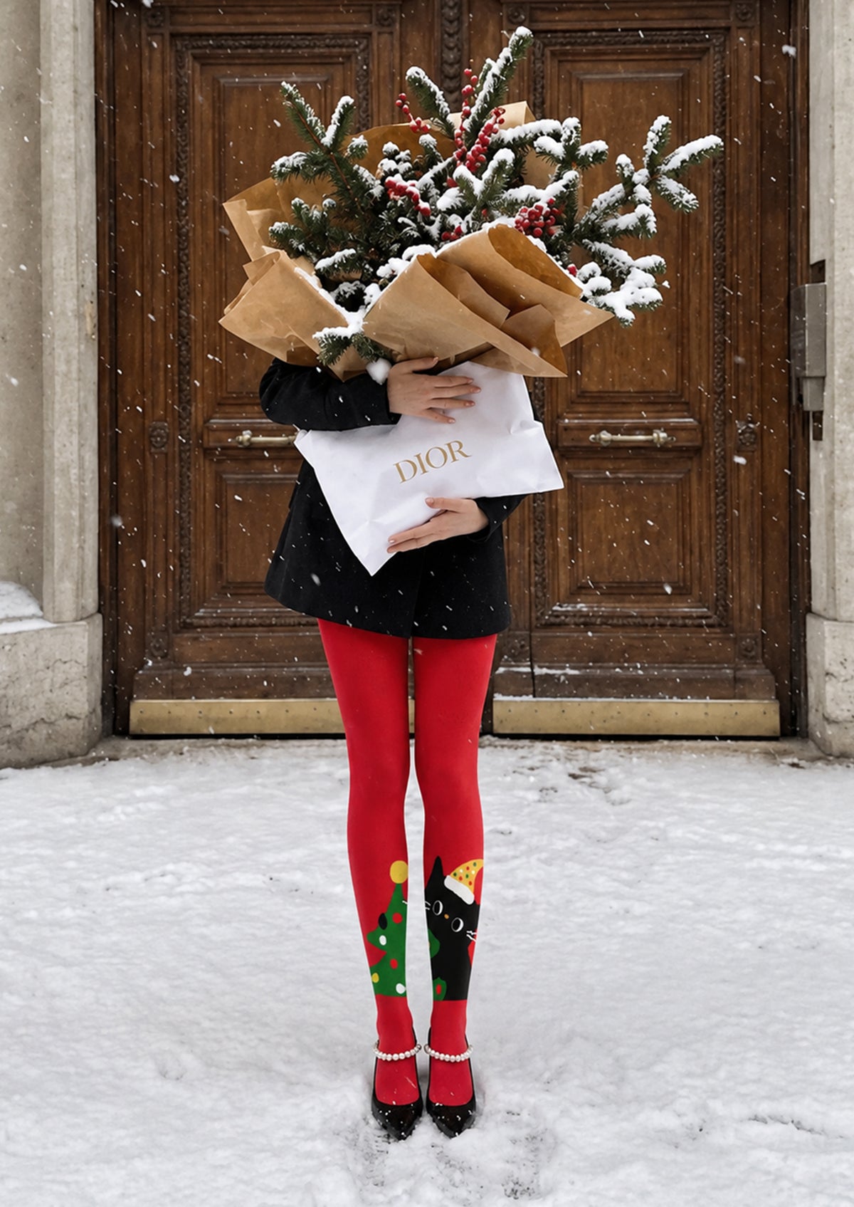Red Christmas Tree and Cat Tights