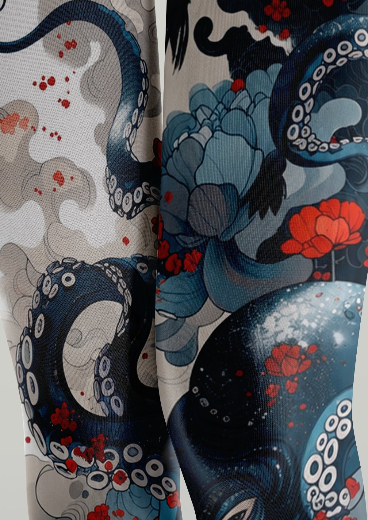 Blue Ukiyo-e Octopus and Floral Tights