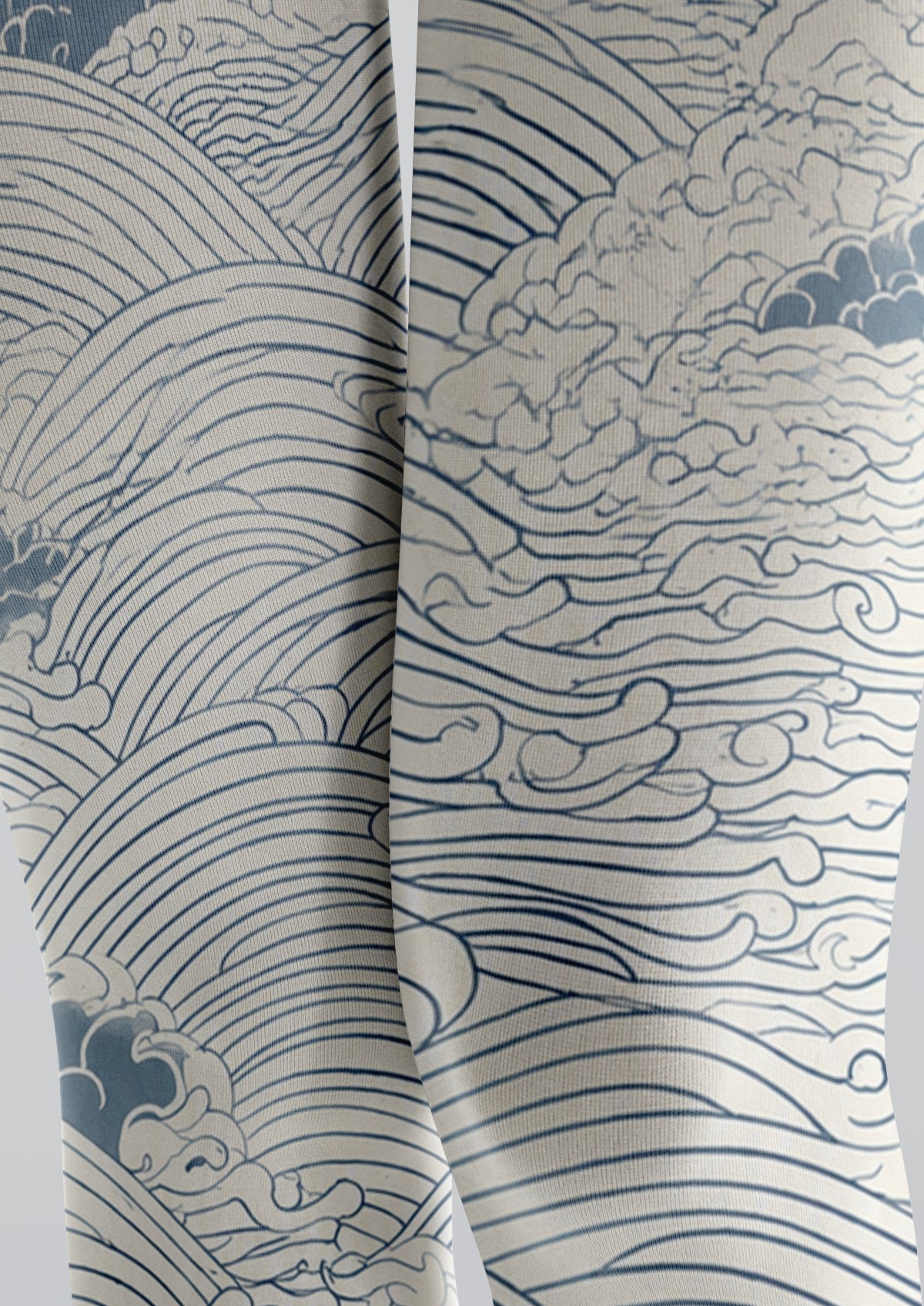 White and Blue Ukiyo-e Wave Tights