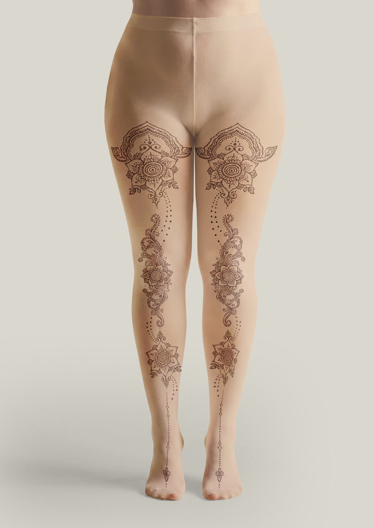 Beige Ornamental Tattoo Tights