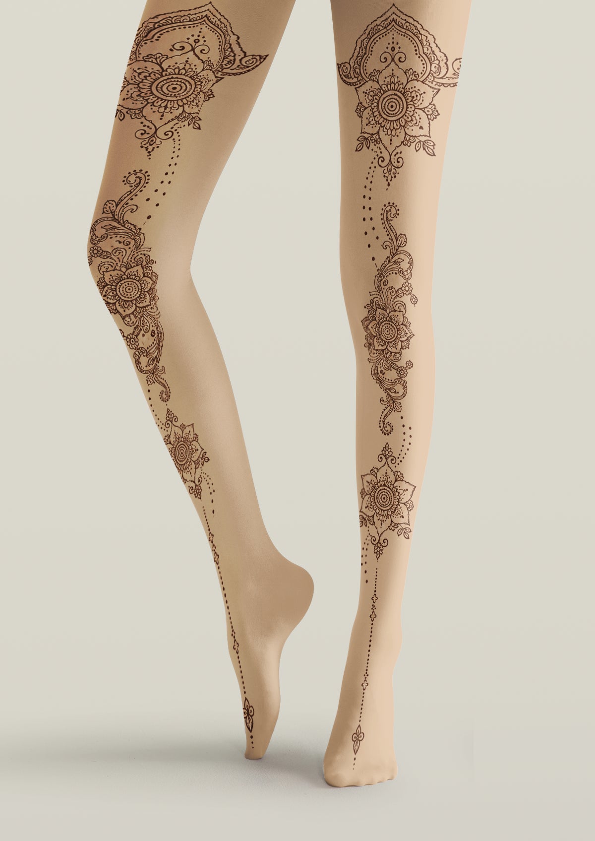 Beige Ornamental Tattoo Tights