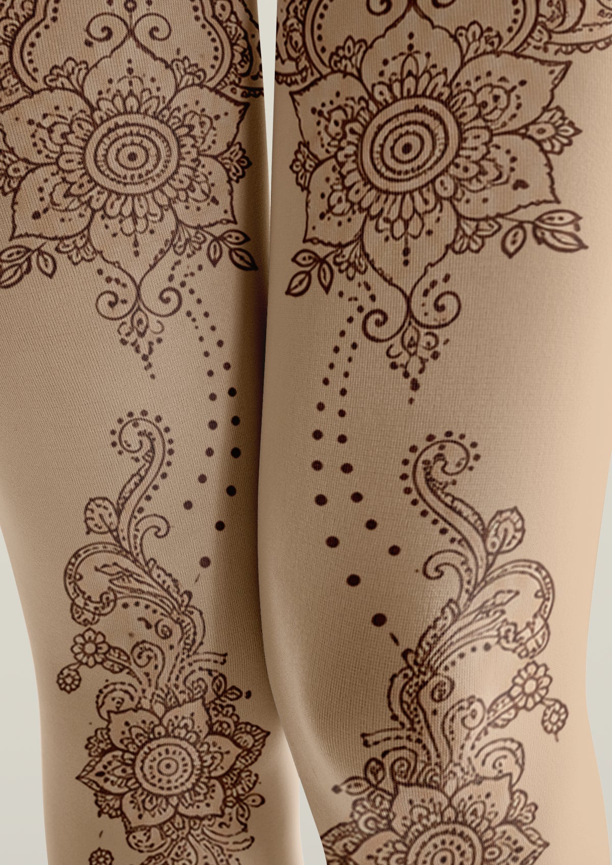 Beige Ornamental Tattoo Tights