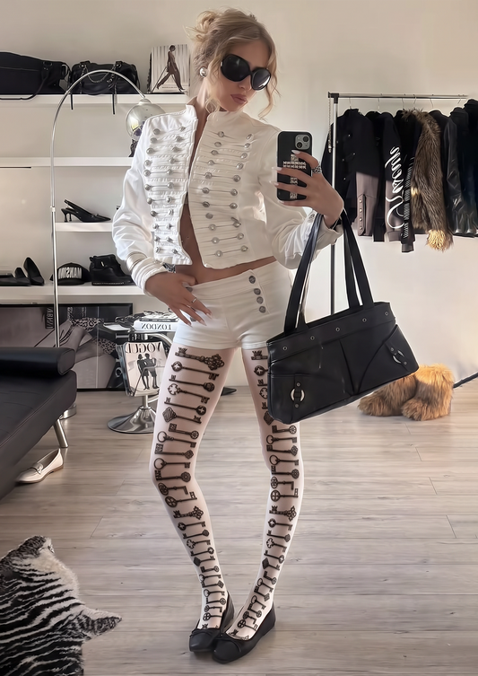White Antique Key Tights