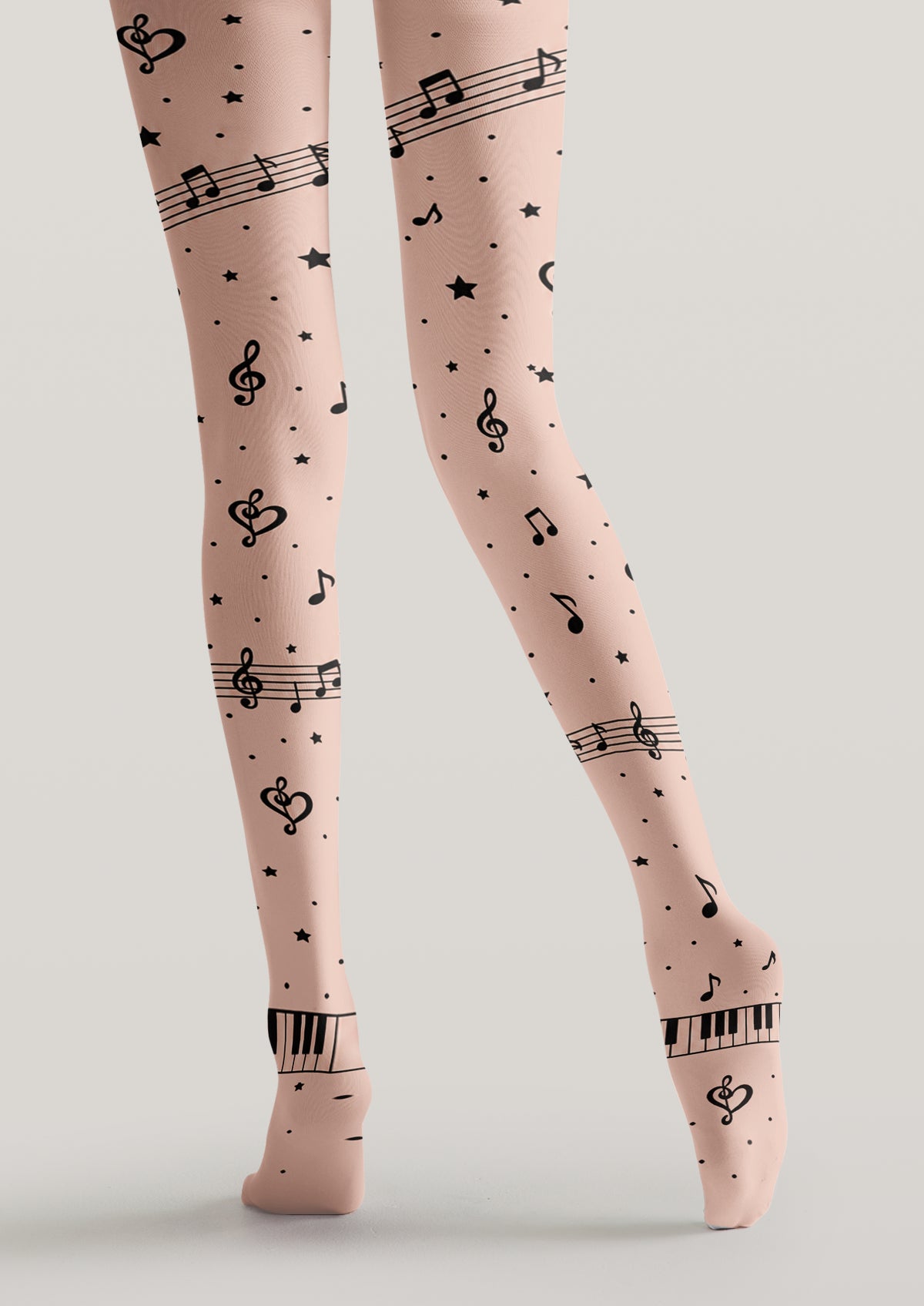 Beige Music Note Tights