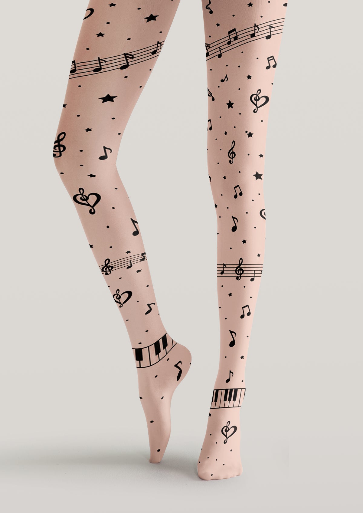 Beige Music Note Tights