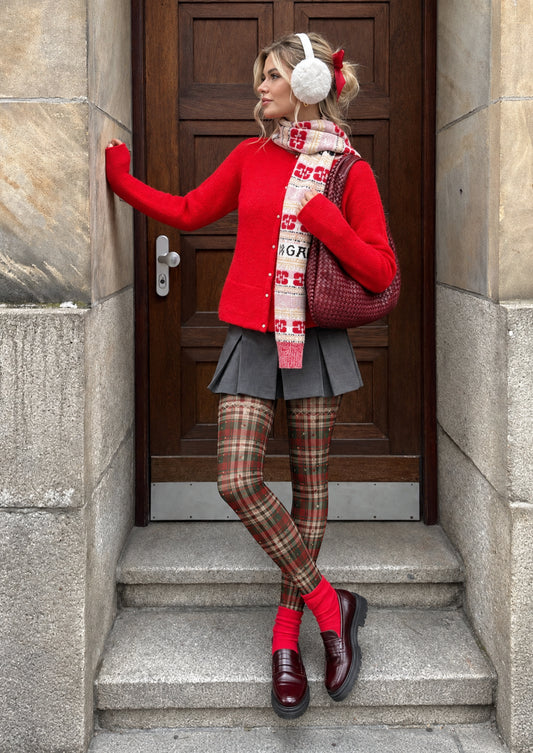 Red Green Plaid Star Tights