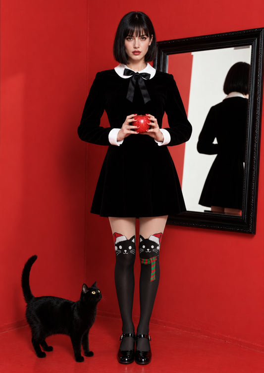 Black Christmas Cat Tights