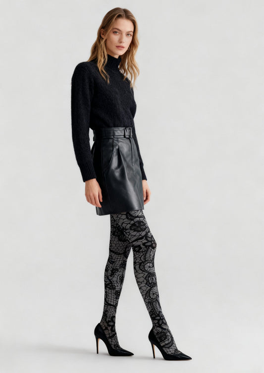 Noir Lace Bloom Tights Hosiery Pantyhose
