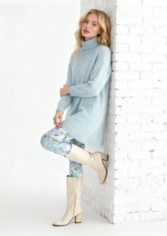 Watercolor Blue Floral Tights Hosiery Pantyhose