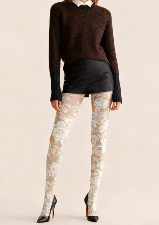 White Lace Floral Print Tights Hosiery Pantyhose