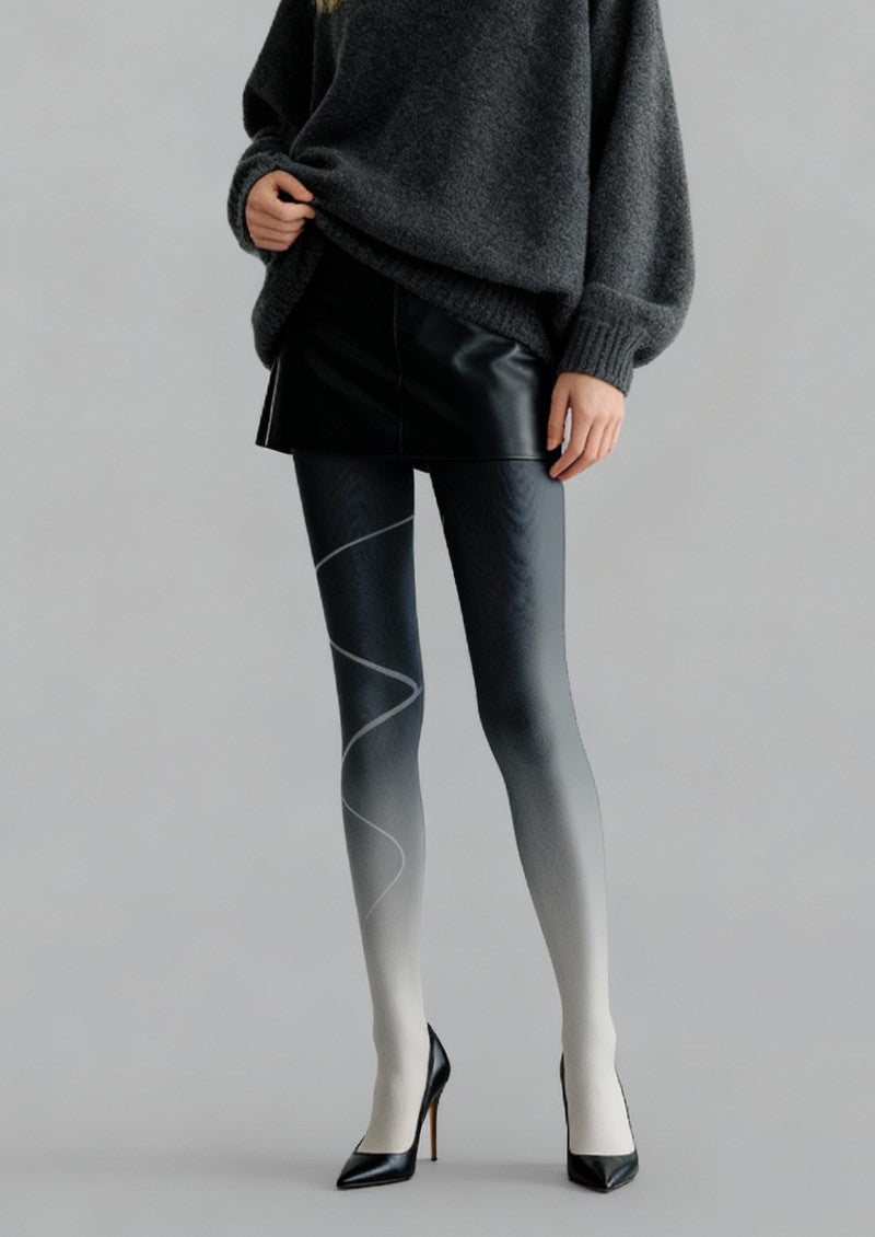 Monochrome Curve Graphic Tights Hosiery Pantyhose