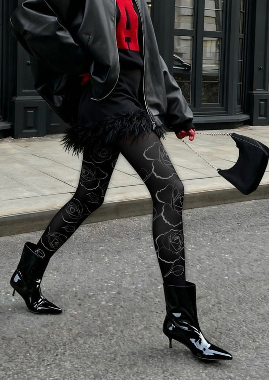 Floral Rose Print Tights Hosiery Pantyhose