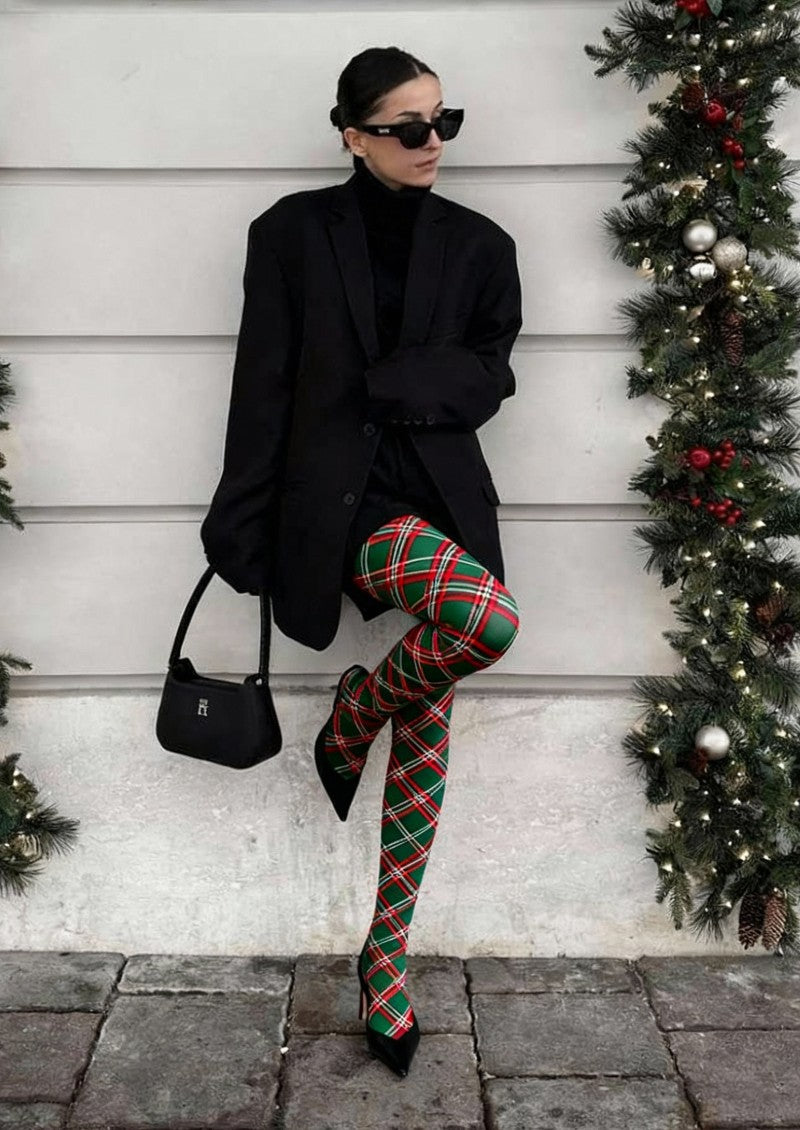 Christmas Plaid Red Green Tights Hosiery Pantyhose