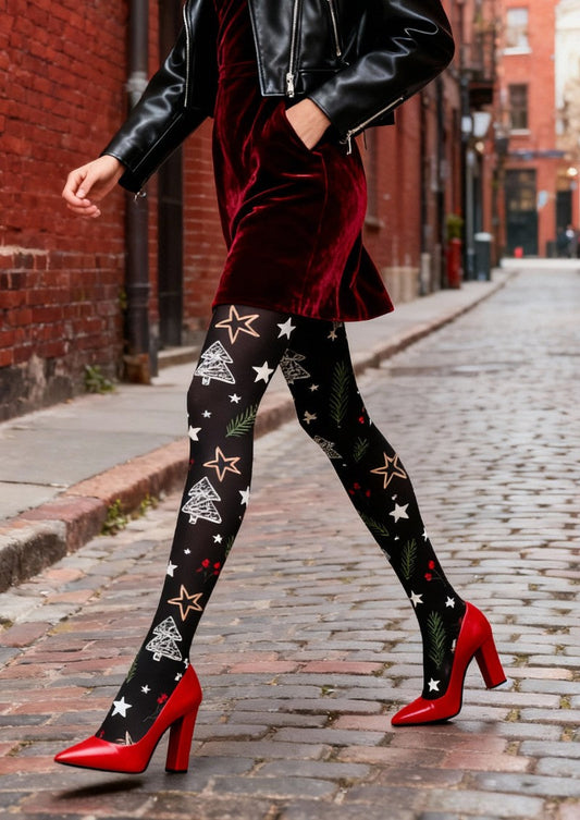 Christmas Star Tree Graphic Tights Hosiery Pantyhose