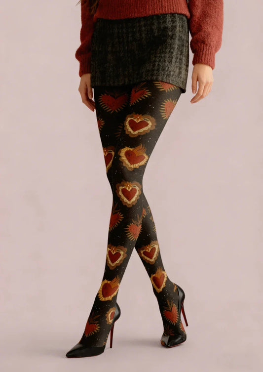 Retro Heart Flame Tights Hosiery Pantyhose