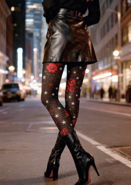 Gothic Rose Dark Floral Tights Hosiery Pantyhose