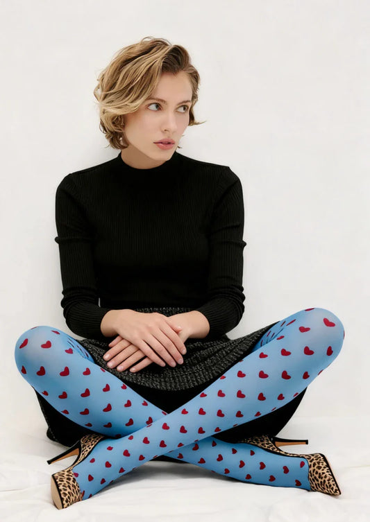 Blue Heart Polka Dot Tights Hosiery Pantyhose