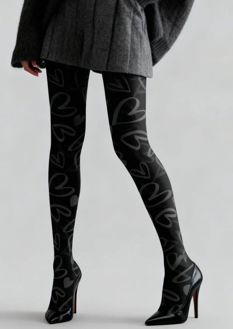Black Heart Sheer Tights Hosiery Pantyhose