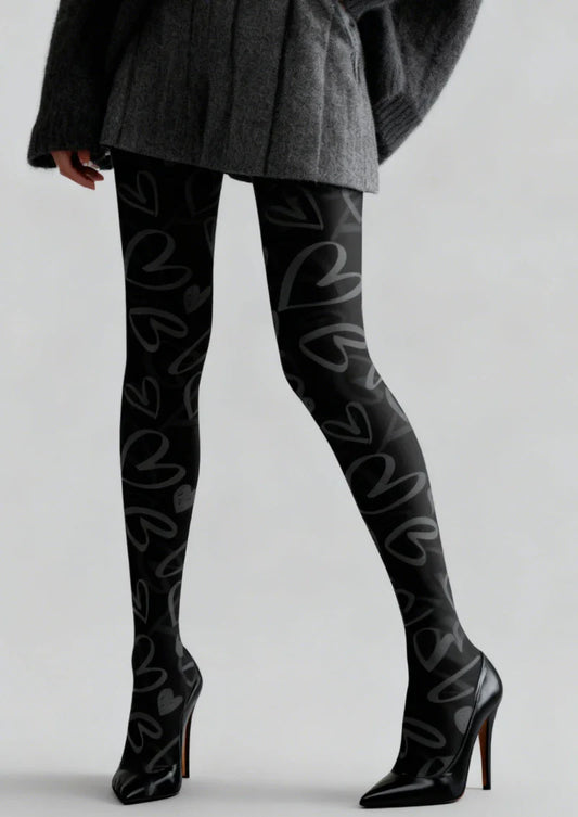Black Heart Sheer Tights Hosiery Pantyhose