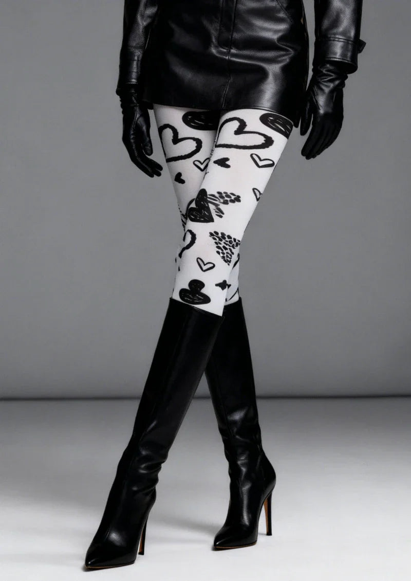 White Heart Sketch Tights Hosiery Pantyhose