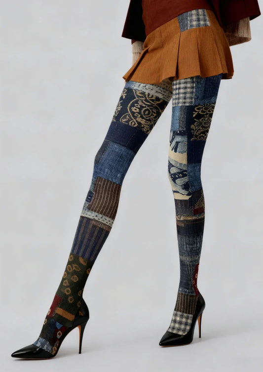 Patchwork Quilt Denim Tights Hosiery Pantyhose