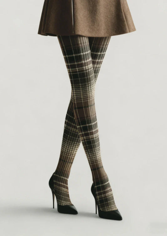 Brown Warm Plaid Tights Hosiery Pantyhose