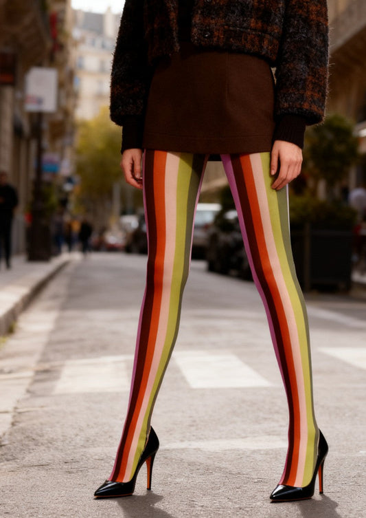 Colorful Vertical Striped Tights Hosiery Pantyhose