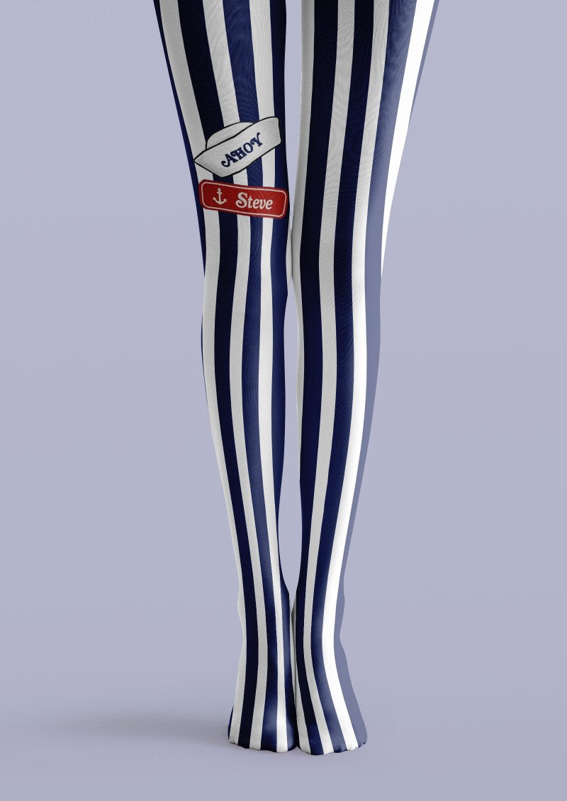Navy White Vertical Striped Tights Hosiery Pantyhose