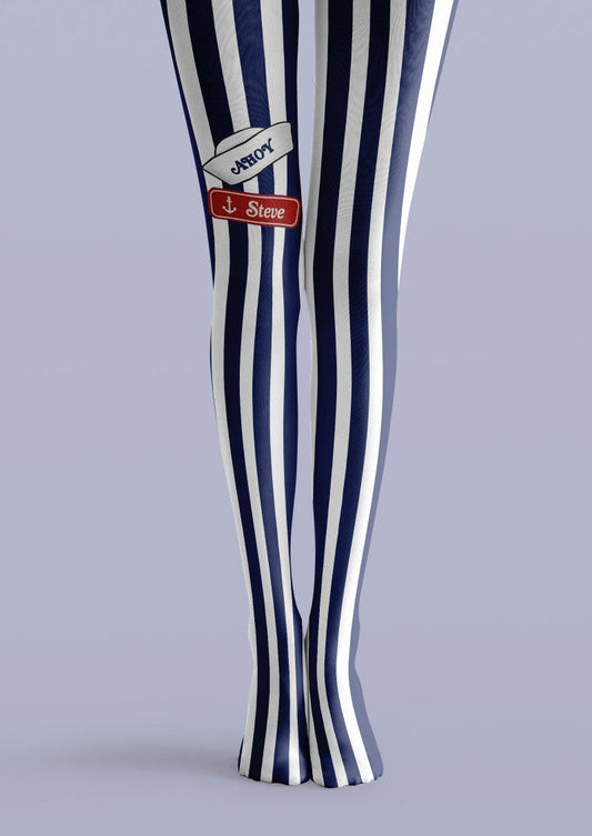 Navy White Vertical Striped Tights Hosiery Pantyhose