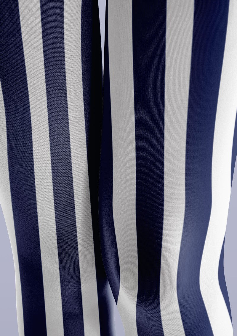Navy White Vertical Striped Tights Hosiery Pantyhose