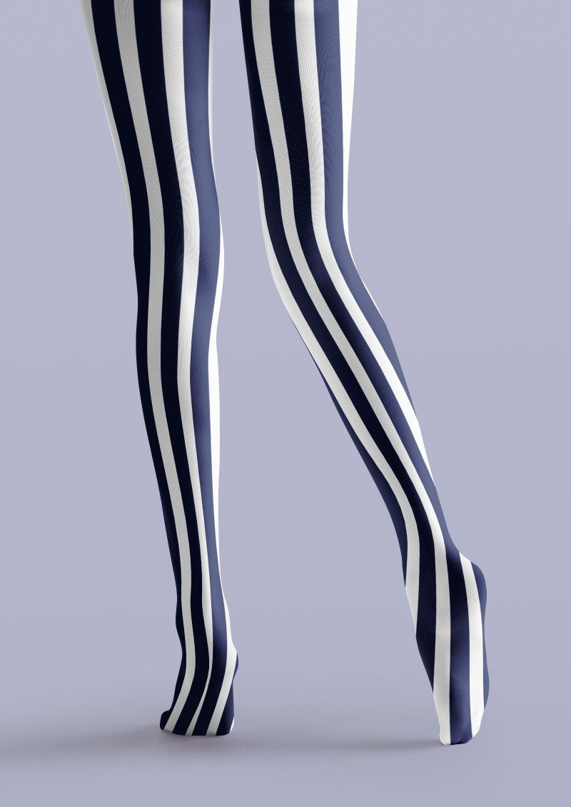 Navy White Vertical Striped Tights Hosiery Pantyhose