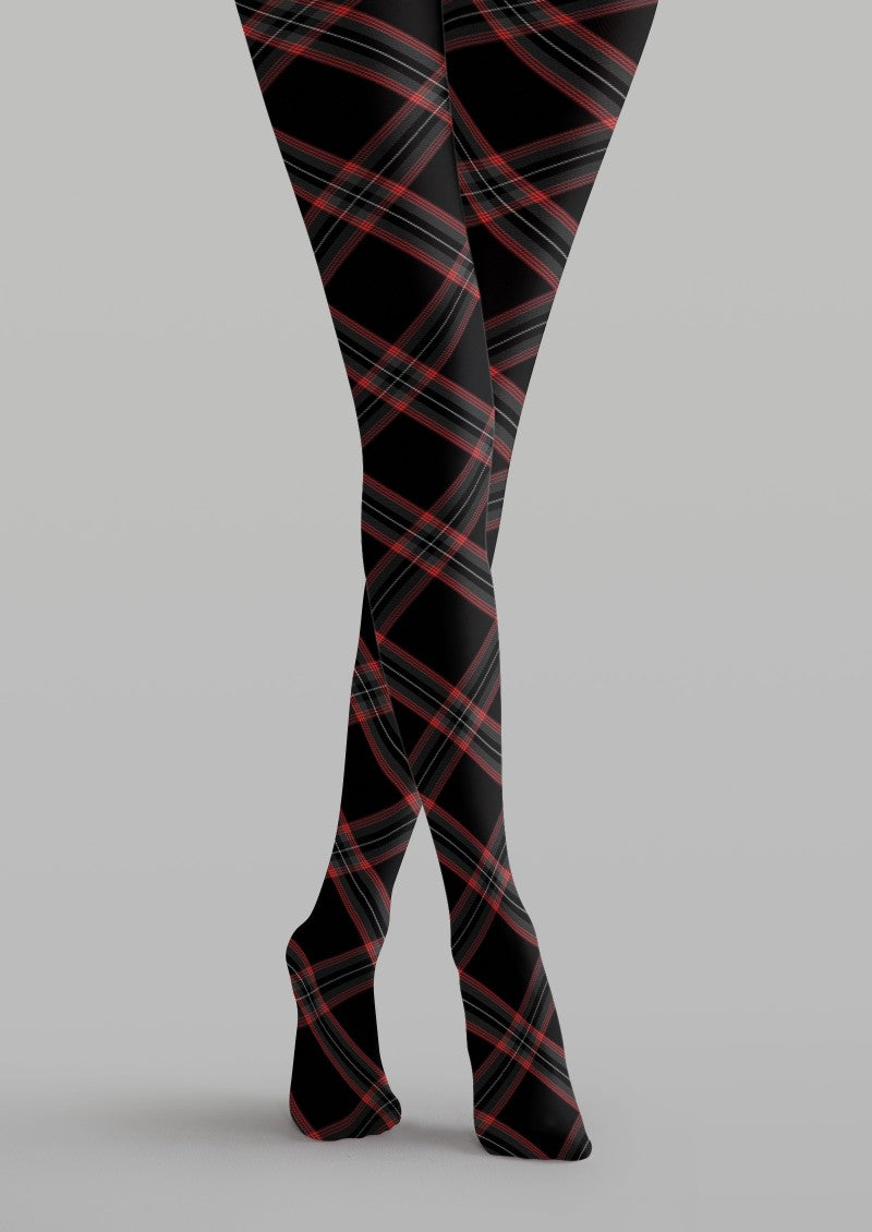 Black Red Plaid Tights Hosiery Pantyhose