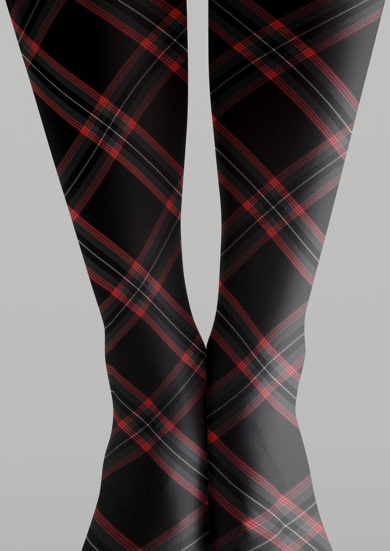 Black Red Plaid Tights Hosiery Pantyhose