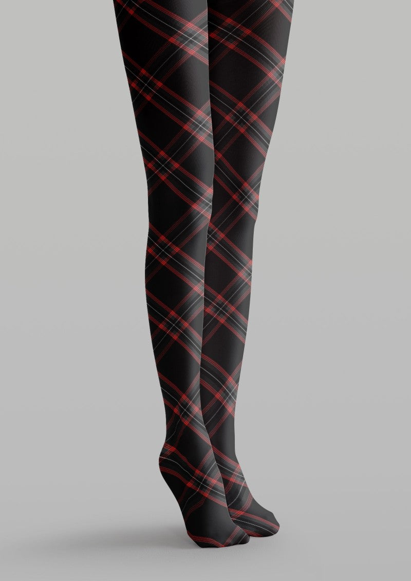 Black Red Plaid Tights Hosiery Pantyhose
