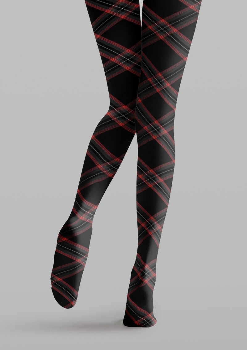 Black Red Plaid Tights Hosiery Pantyhose