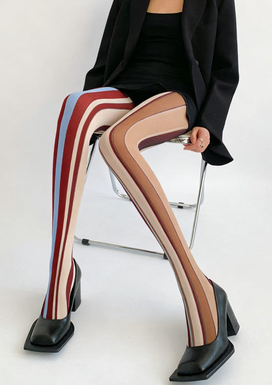 Brown Red Stripe Tights Hosiery Pantyhose