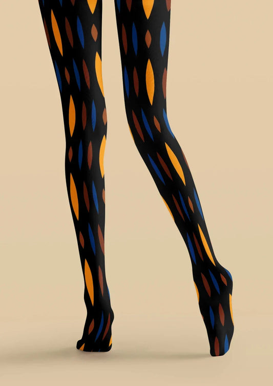 Black Orange Geometric Tights Hosiery Pantyhose
