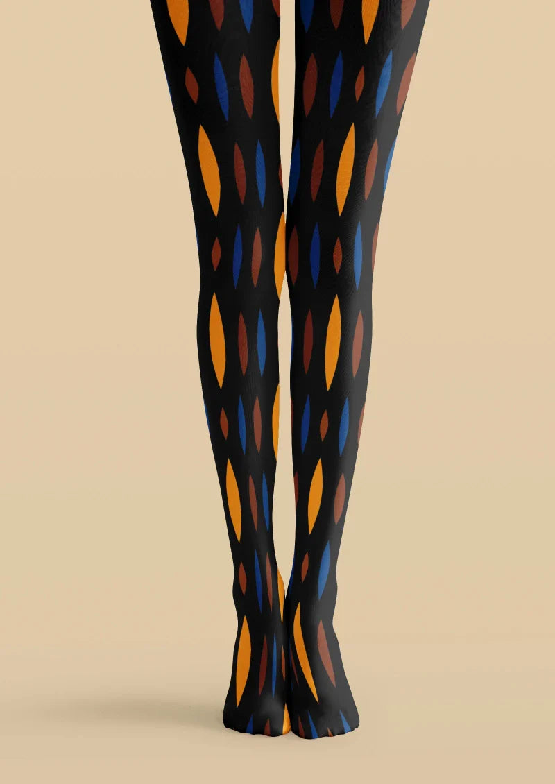 Black Orange Geometric Tights Hosiery Pantyhose
