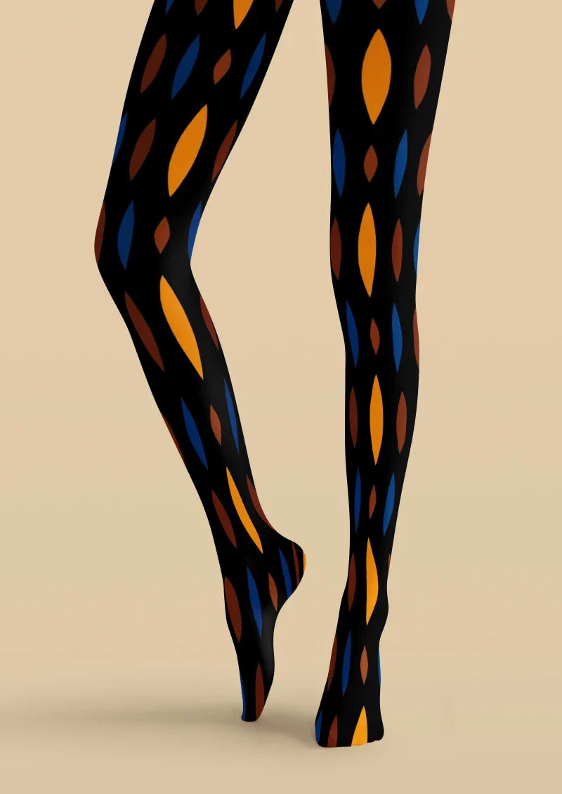 Black Orange Geometric Tights Hosiery Pantyhose