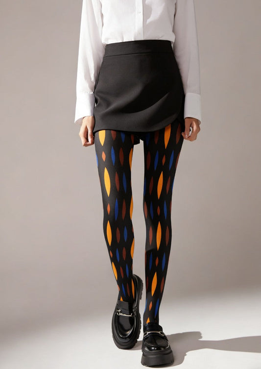 Black Orange Geometric Tights Hosiery Pantyhose