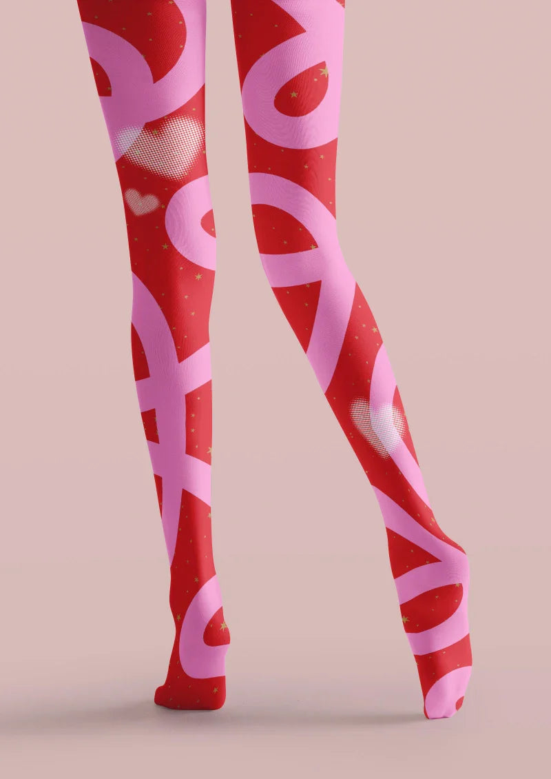 Valentine's Day Pink Heart Line Graphic Tights Hosiery Pantyhose