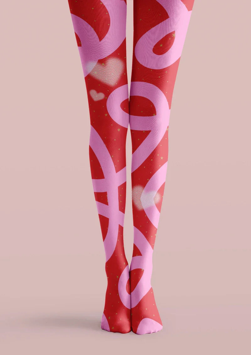 Valentine's Day Pink Heart Line Graphic Tights Hosiery Pantyhose