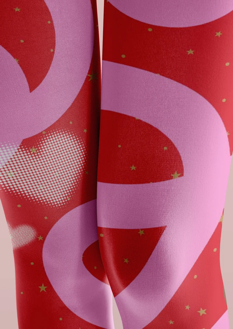 Valentine's Day Pink Heart Line Graphic Tights Hosiery Pantyhose