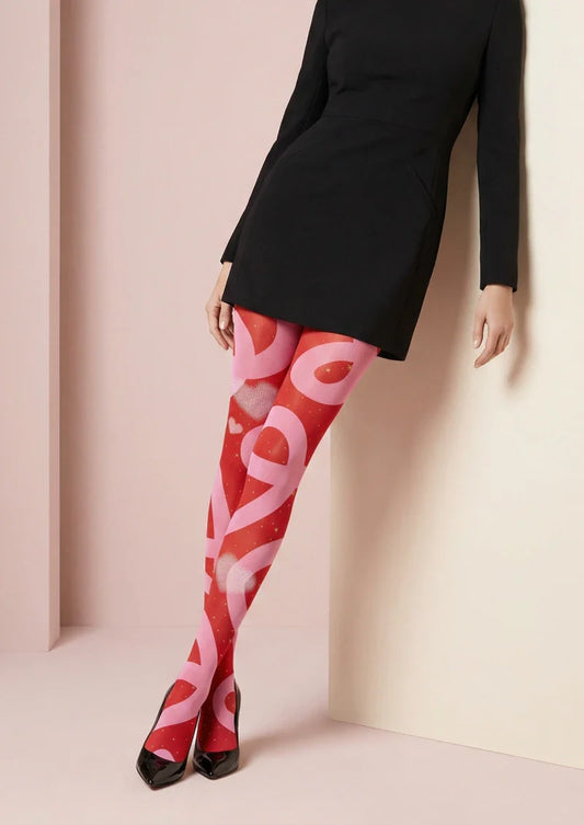 Valentine's Day Pink Heart Line Graphic Tights Hosiery Pantyhose